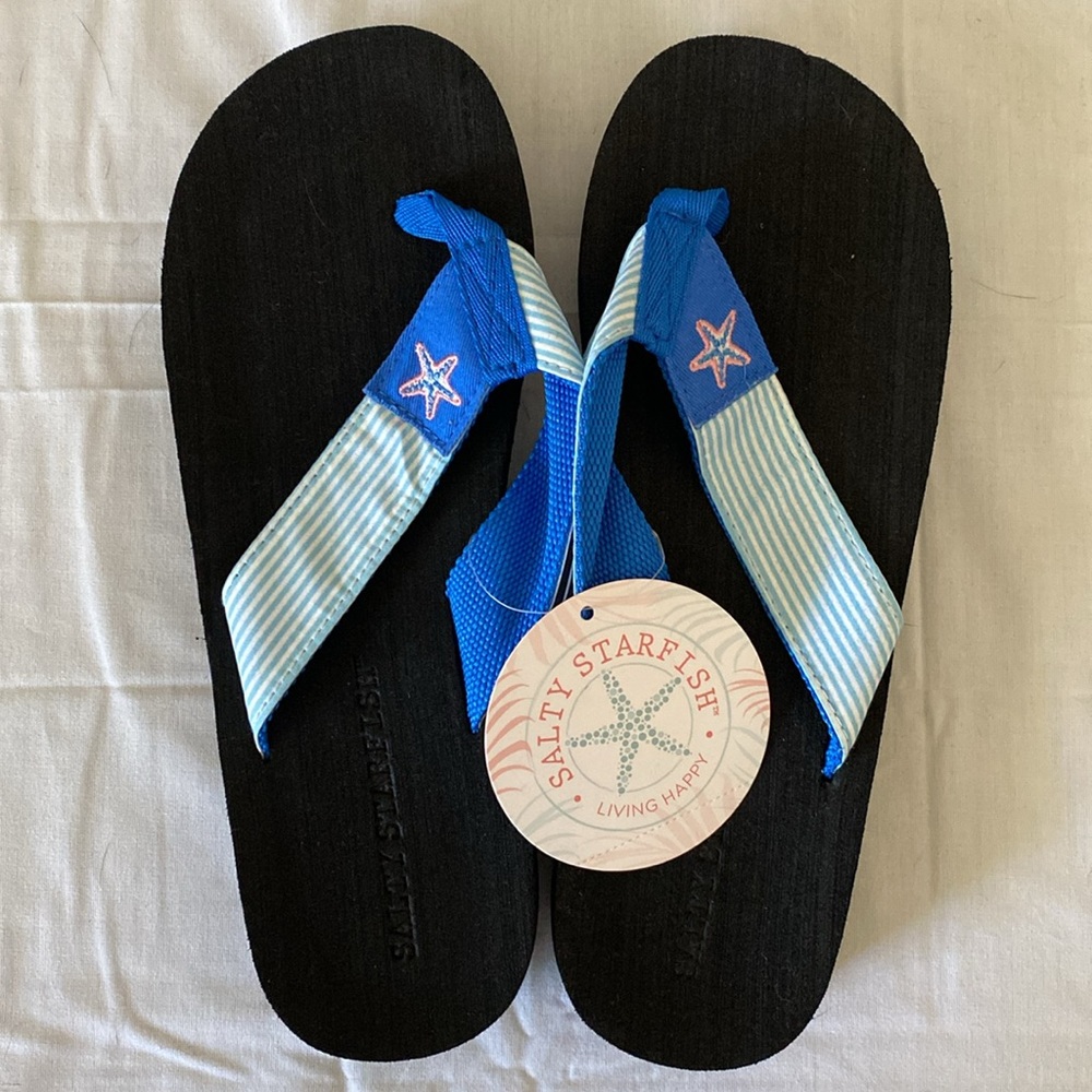 Salty Starfish Blue and White stripe Flip Flops
